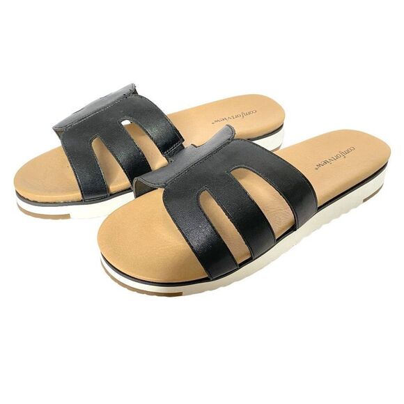 Comfortview Black Gracia Cut-Out Sandals Sz 8.5W Open Toe Slip-On NEW - Picture 3 of 7